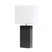 Lalia Home Lexington Leather Base Modern Home Decor Bedside Table Lamp with USB Charging Port