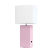 Lalia Home Lexington Leather Base Modern Home Decor Bedside Table Lamp with USB Charging Port