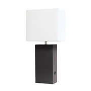 Lalia Home Lexington Leather Base Modern Home Decor Bedside Table Lamp with USB Charging Port