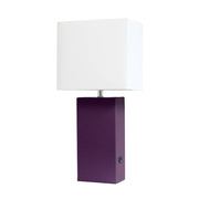 Lalia Home Lexington Leather Base Modern Home Decor Bedside Table Lamp with USB Charging Port