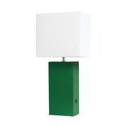 Lalia Home Lexington Leather Base Modern Home Decor Bedside Table Lamp with USB Charging Port