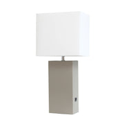 Lalia Home Lexington Leather Base Modern Home Decor Bedside Table Lamp with USB Charging Port