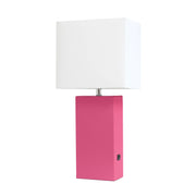 Lalia Home Lexington Leather Base Modern Home Decor Bedside Table Lamp with USB Charging Port