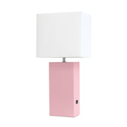 Lalia Home Lexington Leather Base Modern Home Decor Bedside Table Lamp with USB Charging Port