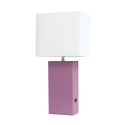 Lalia Home Lexington Leather Base Modern Home Decor Bedside Table Lamp with USB Charging Port