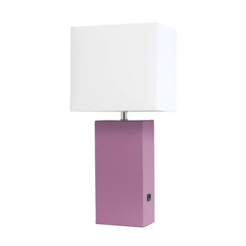 Lalia Home Lexington Leather Base Modern Home Decor Bedside Table Lamp with USB Charging Port