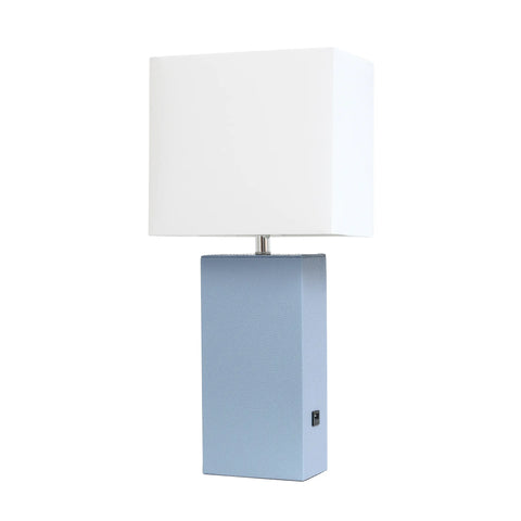 Lalia Home Lexington Leather Base Modern Home Decor Bedside Table Lamp with USB Charging Port