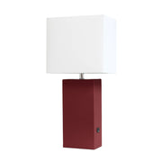 Lalia Home Lexington Leather Base Modern Home Decor Bedside Table Lamp with USB Charging Port