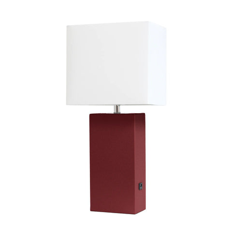 Lalia Home Lexington Leather Base Modern Home Decor Bedside Table Lamp with USB Charging Port