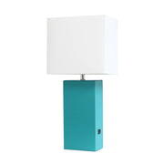 Lalia Home Lexington Leather Base Modern Home Decor Bedside Table Lamp with USB Charging Port