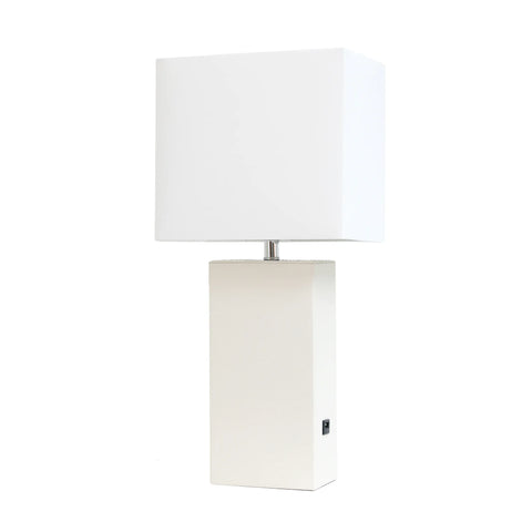 Lalia Home Lexington Leather Base Modern Home Decor Bedside Table Lamp with USB Charging Port