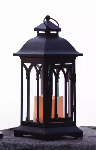 Lantern with 3"x3" LED Candle (Set of 2) 12.25"H Iron/Glass/Plastic - 2 AA Batteries Not Included