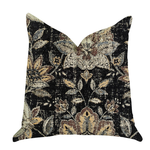 Plutus Noir Lotus Blossom Luxury Throw Pillow