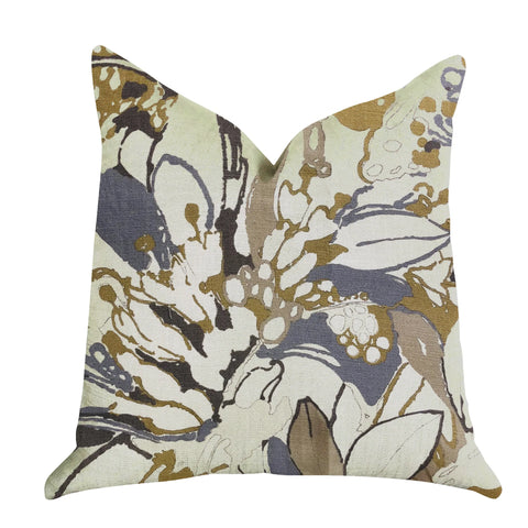 Plutus Camellia Floral Blue, Beige Tones Luxury Throw Pillow