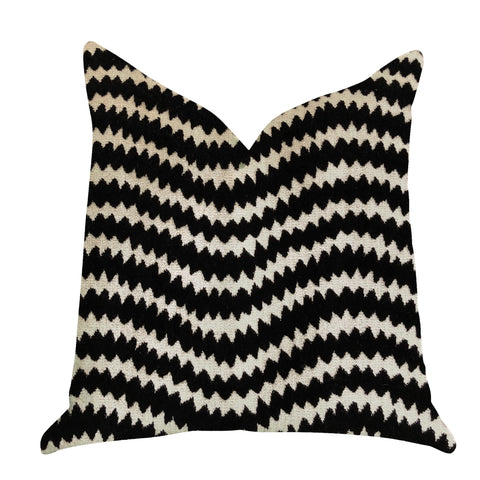 Plutus Jagged Fringe Luxury Throw Pillow in Black and Beige