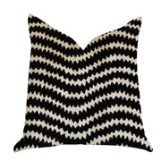 Plutus Jagged Fringe Luxury Throw Pillow in Black and Beige