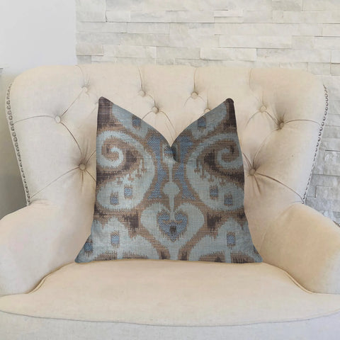Plutus Paragon Brown, Blue and Beige Luxury Throw Pillow