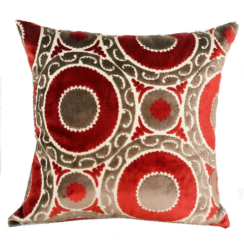 Plutus Madeline Red and Brown Handmade Luxury Pillow
