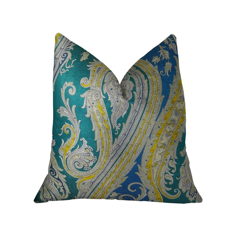 Plutus Annalise Blue Yellow and Green Handmade Luxury Pillow