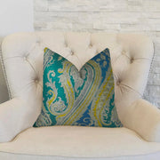 Plutus Annalise Blue Yellow and Green Handmade Luxury Pillow