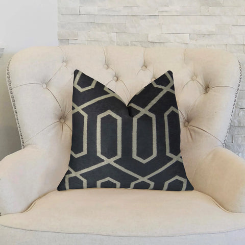 Plutus Geometric Lattice Black Cream Handmade Luxury Pillow