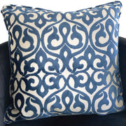Plutus Velvety French Medallion Blue and Off White Geometric Luxury Throw Pillow