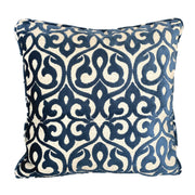 Plutus Velvety French Medallion Blue and Off White Geometric Luxury Throw Pillow