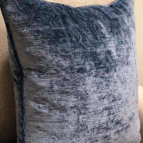Plutus Bleu Velour Blue Luxury Throw Pillow