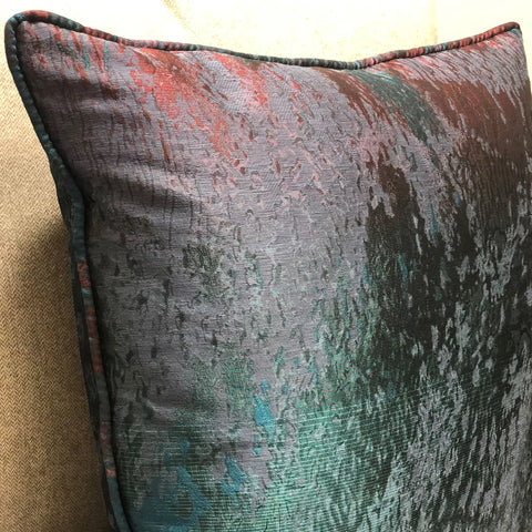 Plutus Bleu Velour Blue, Green, Red Luxury Throw Pillow