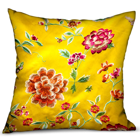 Plutus Heavenly Peonies Yellow Floral Luxury Throw Pillow
