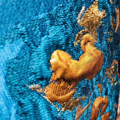 Plutus Bronze Blossom Blue Floral Luxury Throw Pillow