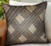Plutus Pewter Lattice Charcoal Geometric Luxury Outdoor/Indoor Throw Pillow
