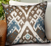 Plutus Shoshone Valley Blue Brown Ikat Luxury Outdoor/Indoor Throw Pillow