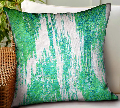 Plutus Green Avalanche Green Ikat Luxury Outdoor/Indoor Throw Pillow