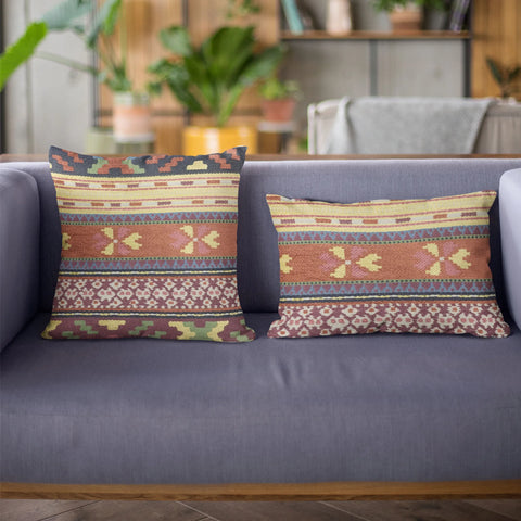 Plutus Multi-Color Unique Lanes Border Luxury Throw Pillow