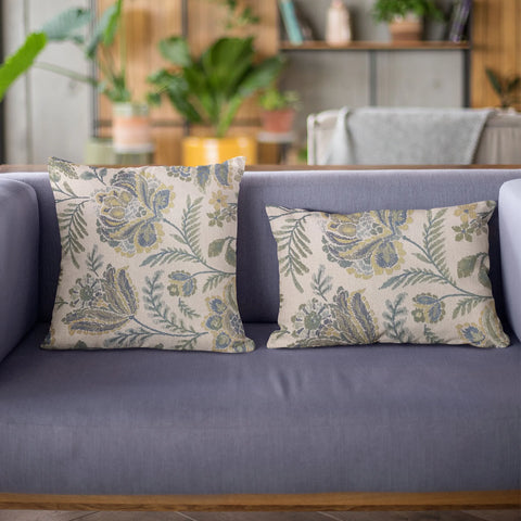 Plutus Blue Amazonian Floral Luxury Throw Pillow