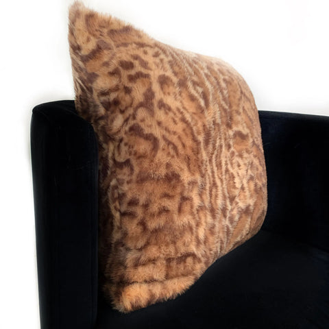 Plutus Brown, Beige Jungle Cat Animal Faux Fur Luxury Throw Pillow