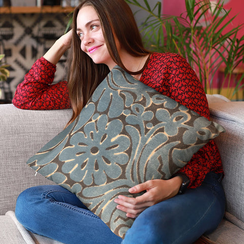 Plutus Blue Flower Velvet Paisley Luxury Throw Pillow