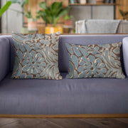 Plutus Blue Flower Velvet Paisley Luxury Throw Pillow