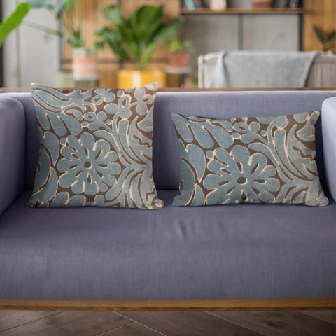 Plutus Blue Flower Velvet Paisley Luxury Throw Pillow