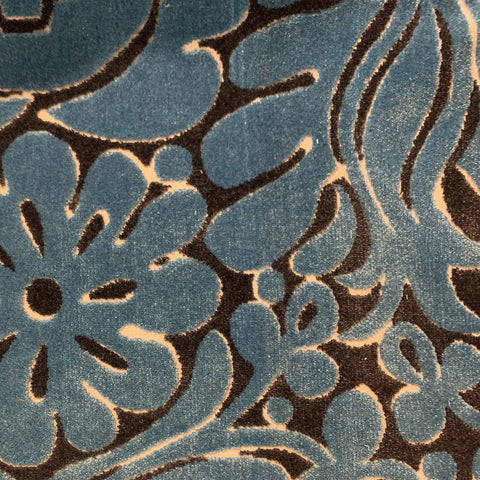 Plutus Blue Flower Velvet Paisley Luxury Throw Pillow