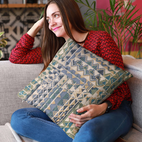 Plutus Blue Pyramids Border Luxury Throw Pillow