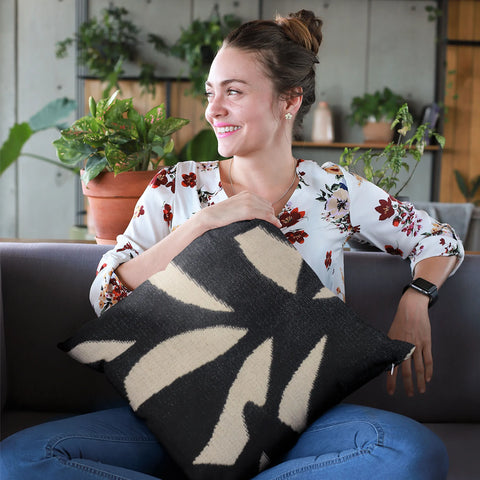 Plutus Black Palm Floral Luxury Throw Pillow