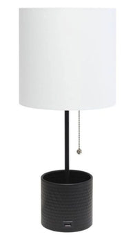 Simple Designs Hammered Metal Organizer Table Lamp with USB charging port and Fabric Shade