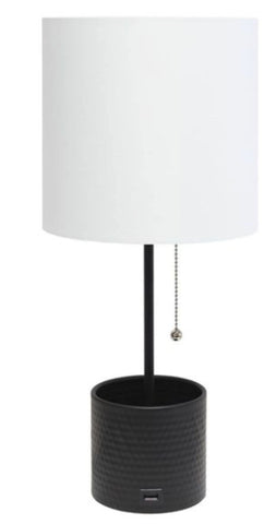 Simple Designs Hammered Metal Organizer Table Lamp with USB charging port and Fabric Shade