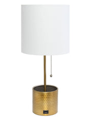 Simple Designs Hammered Metal Organizer Table Lamp with USB charging port and Fabric Shade