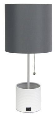 Simple Designs Hammered Metal Organizer Table Lamp with USB charging port and Fabric Shade