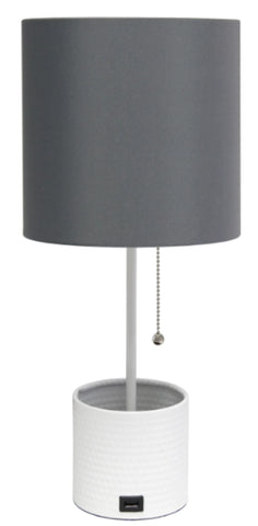 Simple Designs Hammered Metal Organizer Table Lamp with USB charging port and Fabric Shade