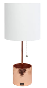 Simple Designs Hammered Metal Organizer Table Lamp with USB charging port and Fabric Shade