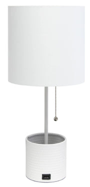 Simple Designs Hammered Metal Organizer Table Lamp with USB charging port and Fabric Shade